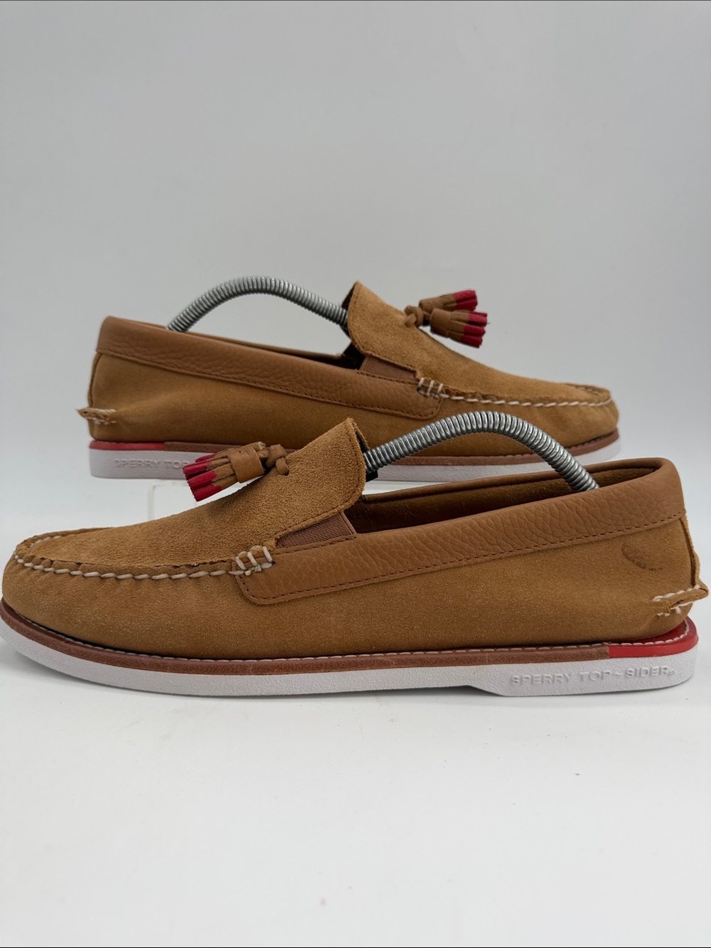 Sperry Authentic Original Tassel Suede Boat Shoe Loafer 'Tan Red' Mens Size 10.0